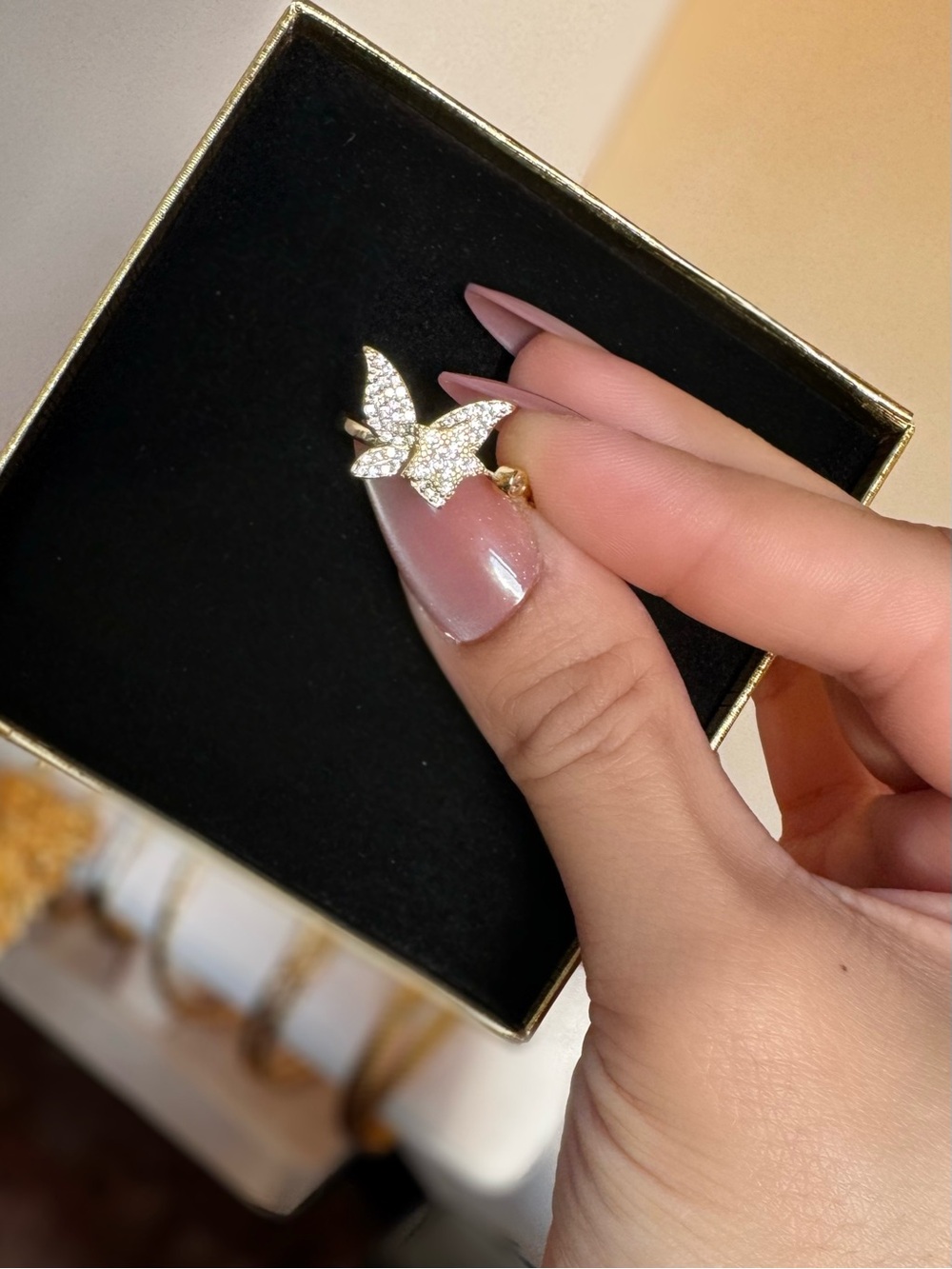 18k Gold Vermeil Butterfly Cubic Zirconia Ring - Adjustable size